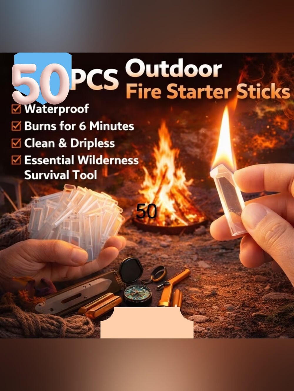 Outdoor Fire Starter Sticks - Clear (50 Pack)